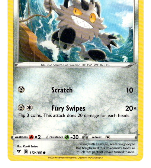 Galarian Meowth Vivid Voltage 112/185 Misscut