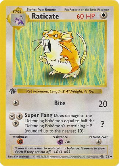 Raticate - 40/102 - Uncommon 1st Edition