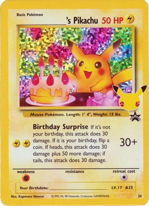 Birthday Pikachu - 24 - Holo Promo (Classic Collection)