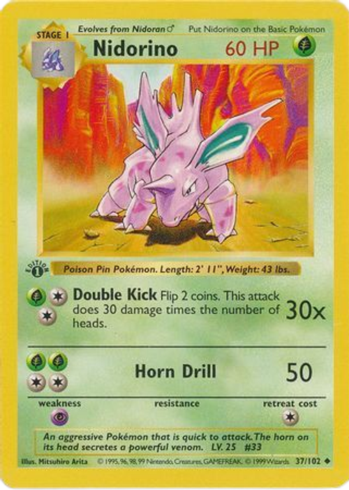 Nidorino - 37/102 - Uncommon 1st Edition