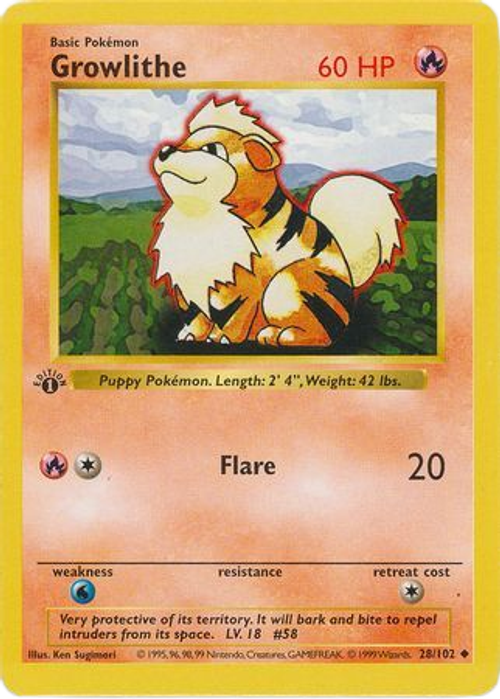 Growlithe - 28/102 - Uncommon 1st Edition