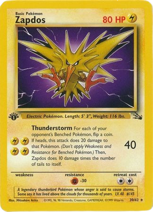 Zapdos - 30/62  - Rare 1st Edition
